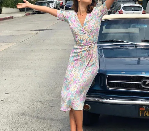

Women Floral Printed Warp Dress V-neck Vintage Tea Lace-up Female Summer Short Sleeve Dresses