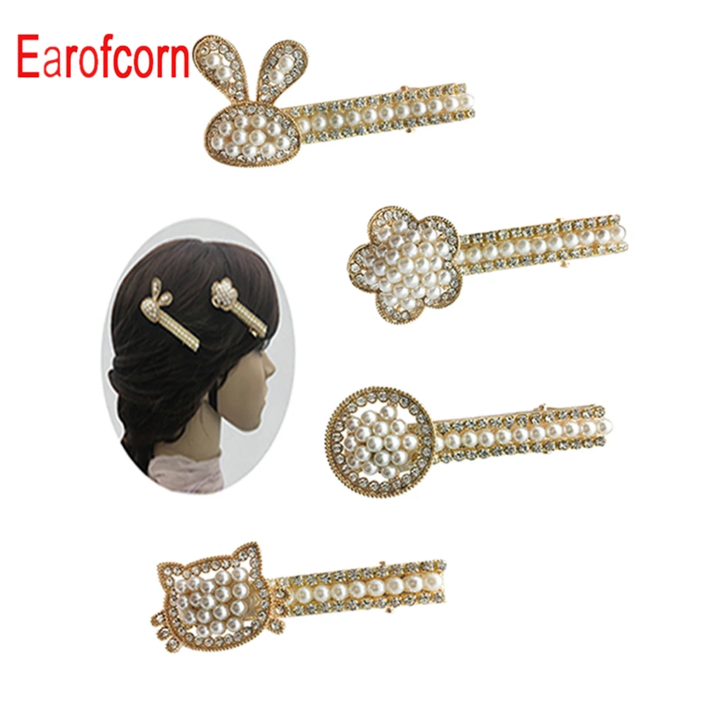 

Earofcorn Sweet rhinestone Imitation Pearl hairpin female temperament wild clip bangs clip sim