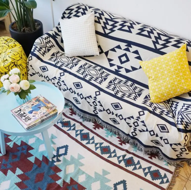 Ковер Kilim в богемном стиле 100% хлопок экзотическое геометрическое постельное