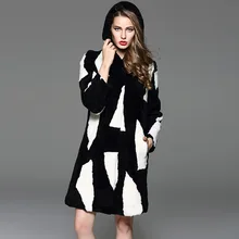 Black White Plaid Women Coats Colorful Sheep Fur Ladies Genuine Long Leather Clothing With Hat Thickening Real Fur Coat FC002