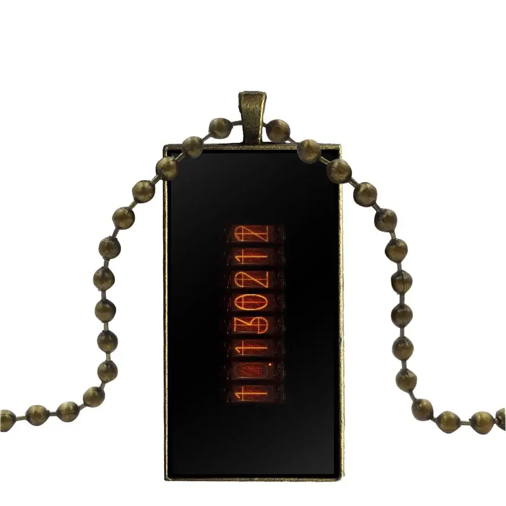 Бронзовый цвет стекло кабошон с прямоугольной формы кулон колье ожерелье для женщин модные ювелирные изделия Steins ворота Divergence метр