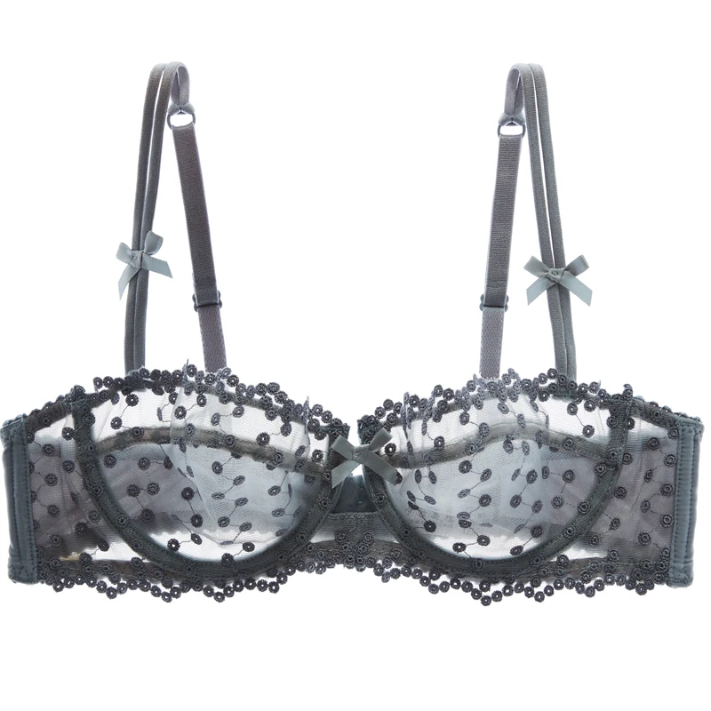 Sexy half-cup bra super thin lace embroidery sponge transparent thin underwear bra