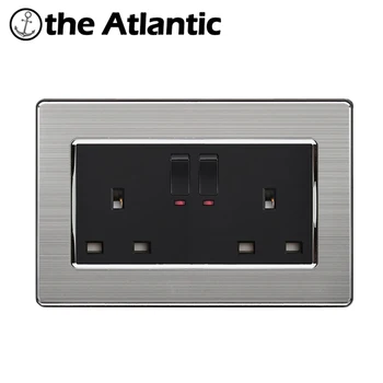 

Atlantic 146 UK Standard Double Switched Socket with Neon Luxury Wall Power Outlet Enchufe Stainless Steel Panel Electrical Plug