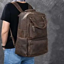 Высокое качество Для мужчин рюкзак из натуральной кожи Винтаж коровьей рюкзака Путешествия Повседневное школа книга сумки бренда мужской