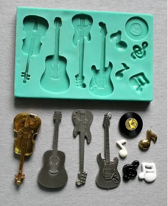 10 Cavity Silicone Chocolate Molds ukulele Bass Guitar Shaped Baking M –  Kalena