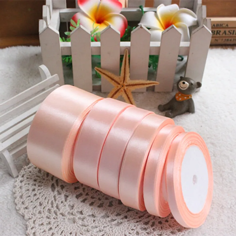 

Peach Silk Satin Ribbon with gold Wedding Party Decoration Gift Wrapping Christmas New Year Apparel Sewing Fabric gift Ribbon
