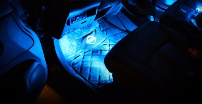 Top 12V 4 in 1 Car Charge LED Interior Floor Decorative Light Lamp Blue Colors Atmosphere Light Inside Foot Lamp New Style 0 Top 12V 4 in 1 Car Charge LED Interior Floor Decorative Light Lamp Blue Colors Atmosphere Light Inside Foot Lamp New Style 0
