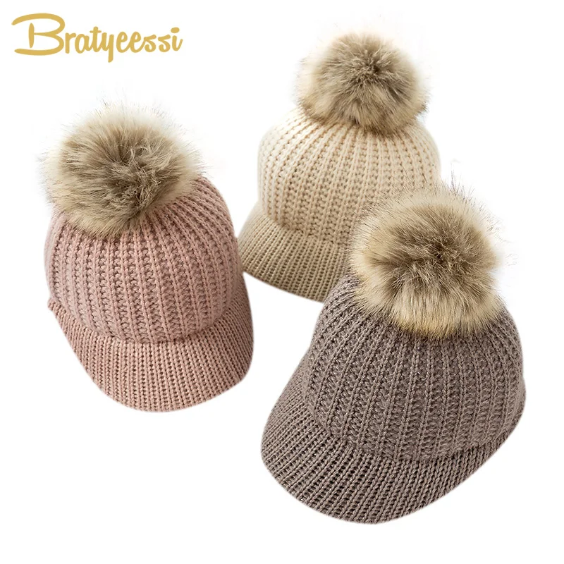 Fashion Knitted Baby Hat Pompom Winter Cap for Kids Adjustable Solid Baby Winter Hat Accessories Children Cap for 2-5 Years 1PC Fashion Knitted Baby Hat Pompom Winter Cap for Kids Adjustable Solid Baby Winter Hat Accessories Children Cap for 2-5 Years 1PC