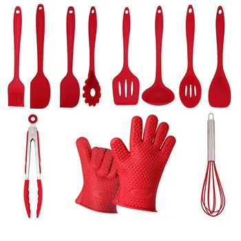 

11Pcs Non-stick Silicone Cooking Utensils Kitchenware Set include Spoon,Spatula Tools,Pasta Server,Ladle,Whisk and Gloves