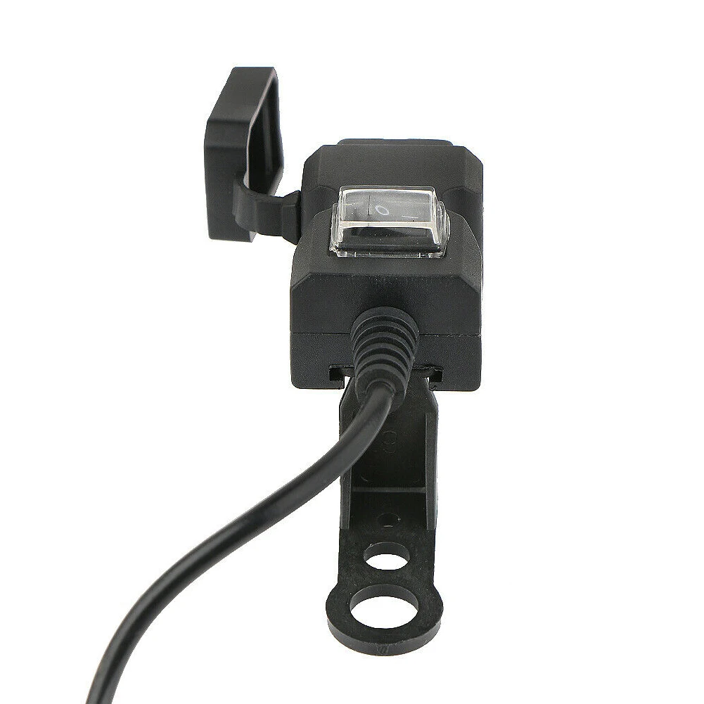 

Waterproof Portable Electronic Motorcycle Cable Universal Socket USB Charger Black Dual Jack Easy Install With Switch Adapter