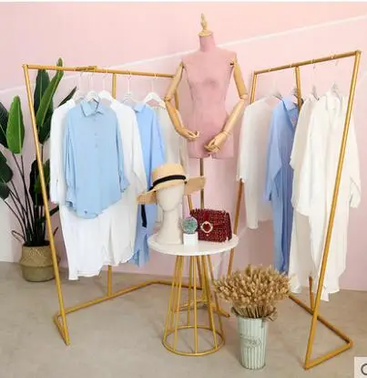 Clothing Shop Zhongdao Shopping Rack Shop Atrium Design Shoe Bag Show Table Gold Simple Iron Clothing Rack.