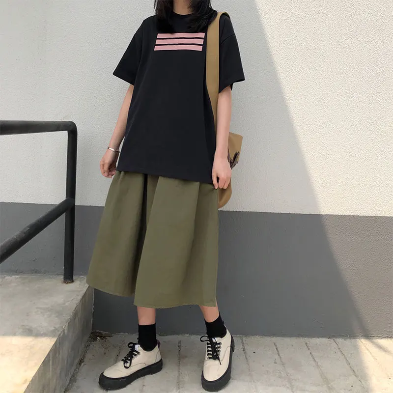 

2colors 2019 summer vintage breif style long skirts safari style solid color high waist a line skirts womens (X391)