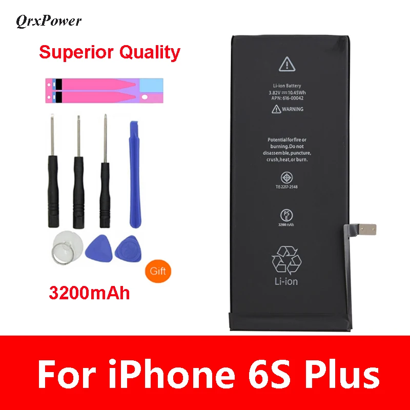 

QrxPower Superior Quality Replacement Li-ion Battery Real Capacity 3200mAh With Tools for iphone 6s plus 0 Cycle 1 year warranty
