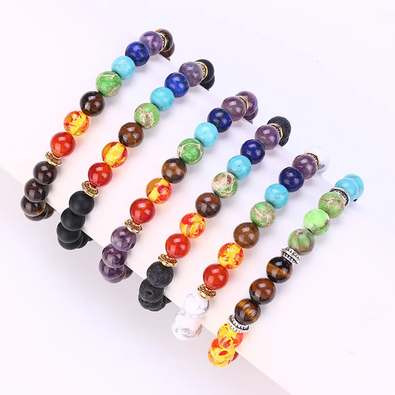 

Miss JQ Natural Stone Chakra Bracelets & Bangles Lava Rock Healing Yoga Praying Bracelets for Women Men Jewelry viking bijoux
