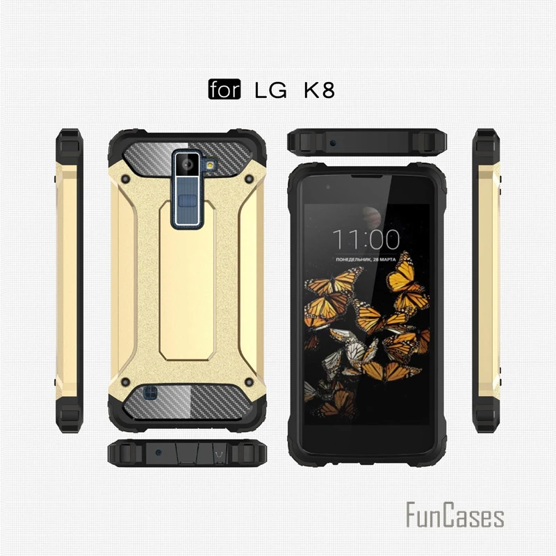 For LG K8 case plastic + silicone hybrid shock proof K8 armor cases for LG K8 K350N dual layer heavy duty phone case cover capa