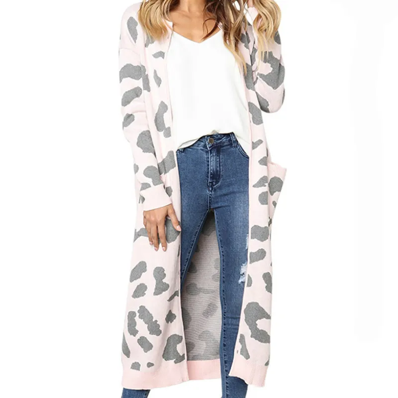 Long Sweater Women Coats Blends Cow Leopard Jackets
