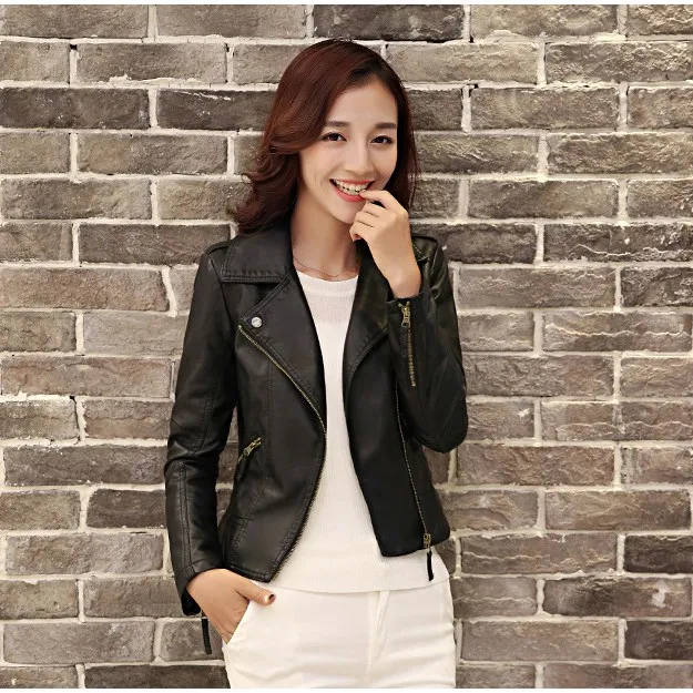 4XL Women PU Leather Jackets Casual Slim Soft Short Motorcycle Coat Solid Zippers Biker Faux Leather Jackets Outwear Plus Size