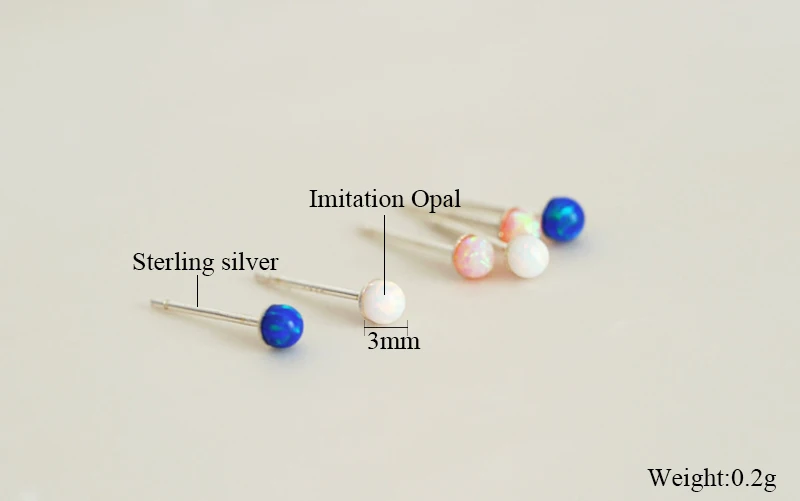 Простые круглые серьги-гвоздики синий/белый/розовый имитация опала 925 серебряные серьги для женщин классические модные ювелирные изделия OL стиль подарок