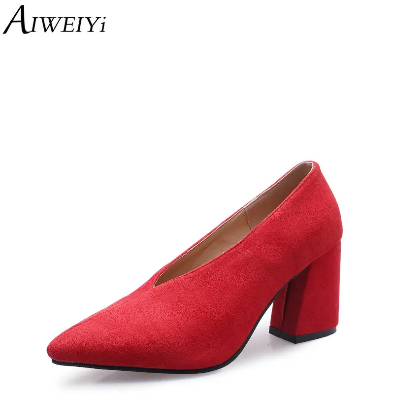 

AIWEIYi High Heels Shoes Woman Pointed toe Square Heel High Heels Platform Pumps Dress Party Pumps