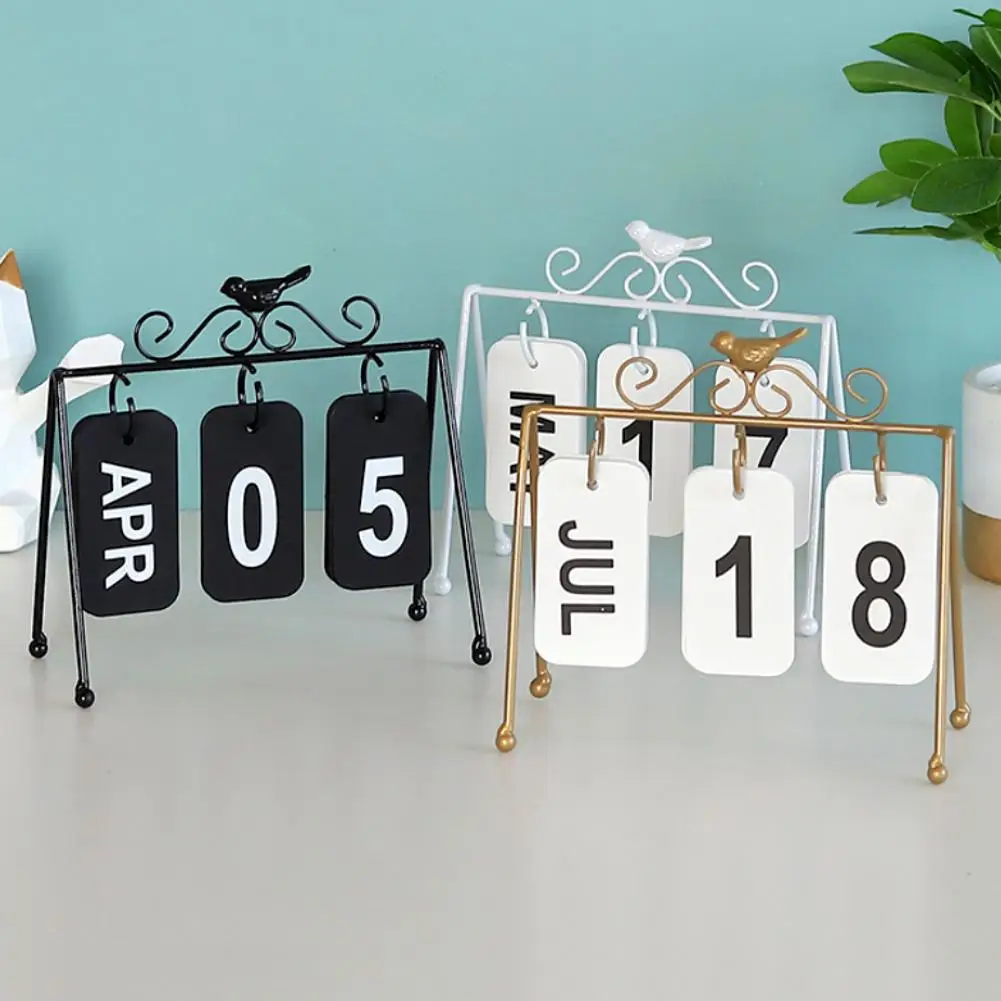 

New Fashion Iron Simulated Bird Page Turning Calendar Home Office Desktop Decor Gift