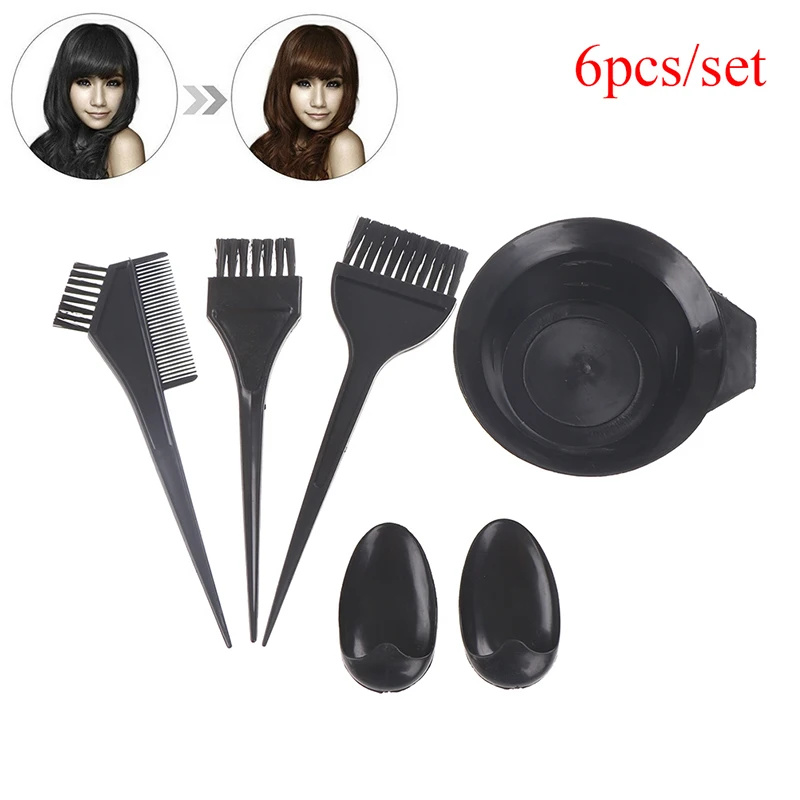 6Pcs/Set Hot Sale Hair Color Mixing Bowls Black Plastic Hair Dye