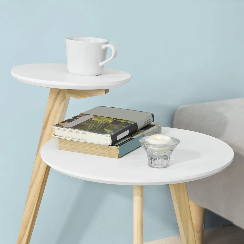 SoBuy FBT53-WN, 2 Tiers Round Wooden Side Table Tea Coffee End Table Living Room Furniture