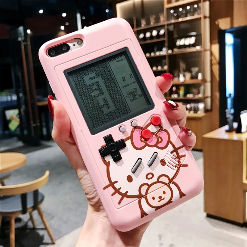 

Tetris Game Phone Cases For iPhone X XR Xs Max Hello Kitty Soft TPU Retro Game boy Back Cover For iPhone 6 6S 7 8 Plus For Woman