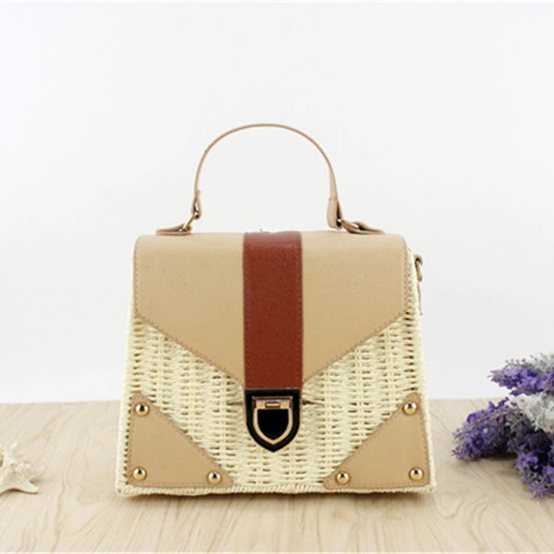 

LJL-Bohemian Straw Bags For Women Beach Handbags Summer Vintage Rattan Bag Handmade Kintted Crossbody Bag