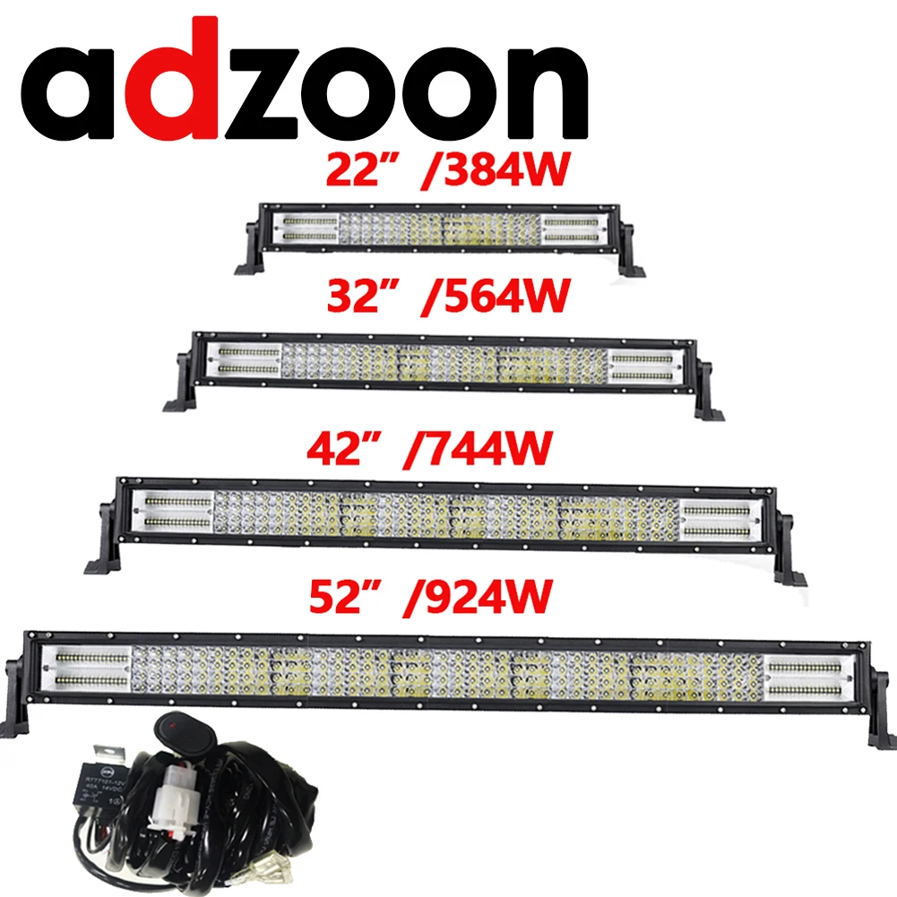 ADZOON Quad Rows 22 &quot32&quot 42 &quot52&quot светодиодный светильник бар 384 Вт 564 744 924 изогнутый