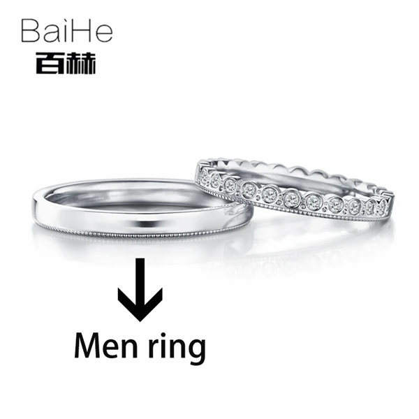 BAIHE, 18 К, белое золото, 0.15CT, сертифицировано H/SI, Круглый,, настоящие натуральные бриллианты, свадебные женские ювелирные изделия, Трендовое кольцо для пары - Цвет камня: Men ring