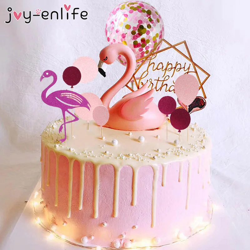 Розовый фламинго торт Топпер воздушный шар флажки для торта День рождения спрос среди детей декорирование тортов капкейк Топпер для свадьбы десертный стол Декор