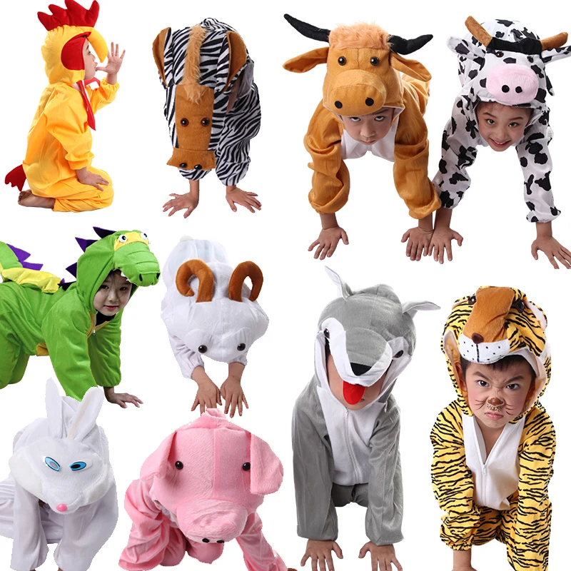 Детские костюмы на Хэллоуин с изображением животных, слона, динозавра, тигра, петуха, зебры, волка, козла, обезьяна и лягушка, комбинезон для мальчиков и девочек