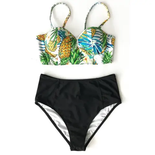 

New Women Bandage Two Pieces Pineapple Print Bikini Swimsuit Bra Push Up Beachwear 2018 femme Biqunis Bathing Suits Swimwear