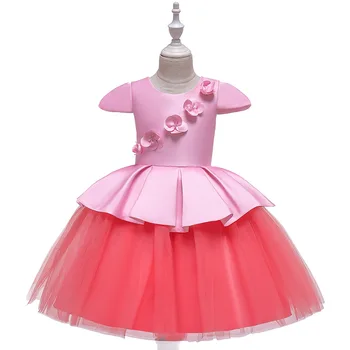 

2019 Satin Princess Dress Appliques Kids Dresses for Girls Patchwork Wedding Party Toddler Girl Vestido Infantil Costume Summer