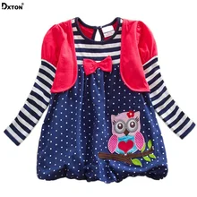 Dxton/платье принцессы с бантом детское платье с длинными рукавами и героями мультфильмов платья для девочек с аппликацией птицы осеннее детское хлопковое платье для девочек LG006