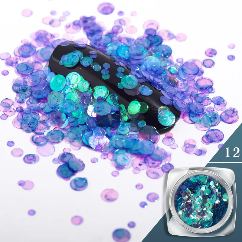 NEWBY 12 Colores/set sirena gradiente uñas arte brillo lentejuelas Ultra redondo Semitransparent 3D uñas Flakie consejos decoraciones herramienta