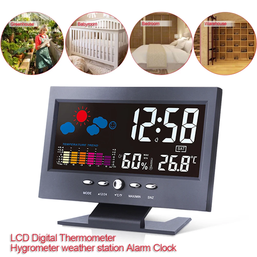 LCD-Display Digital Thermometer Hygrometer Wetterstation Wecker mit Kalender Neu