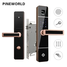 PINEWORLD Biometric Fingerprint Door Lock,Intelligent Electronic Lock,Fingerprint Verification With Password & RFID Key Unlock english version big mortise black color samsung fingerprint digital door lock shs h705 fingerprint password key