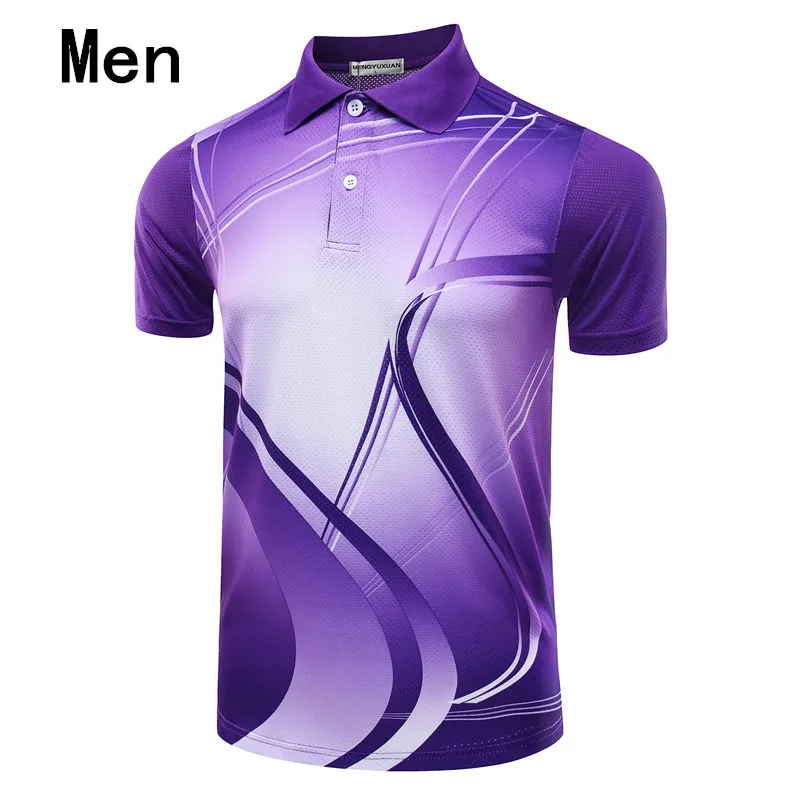Мужские и женские майки для настольного тенниса, одежда для тенниса с отложным воротником из полиэстера, футболки для бадминтона, Спортивная форма для пинг-понга - Цвет: Men Purple