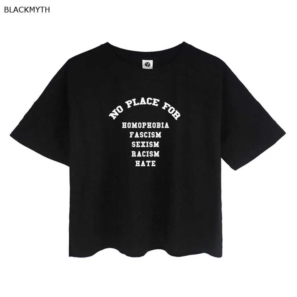 

BLACKMYTH Women's Fashion Cotton T Shirt NO PLACE FOR Plus Size Tee Letter Print Kawaii Crop Tops Shirts For Lady Fitness tshirt