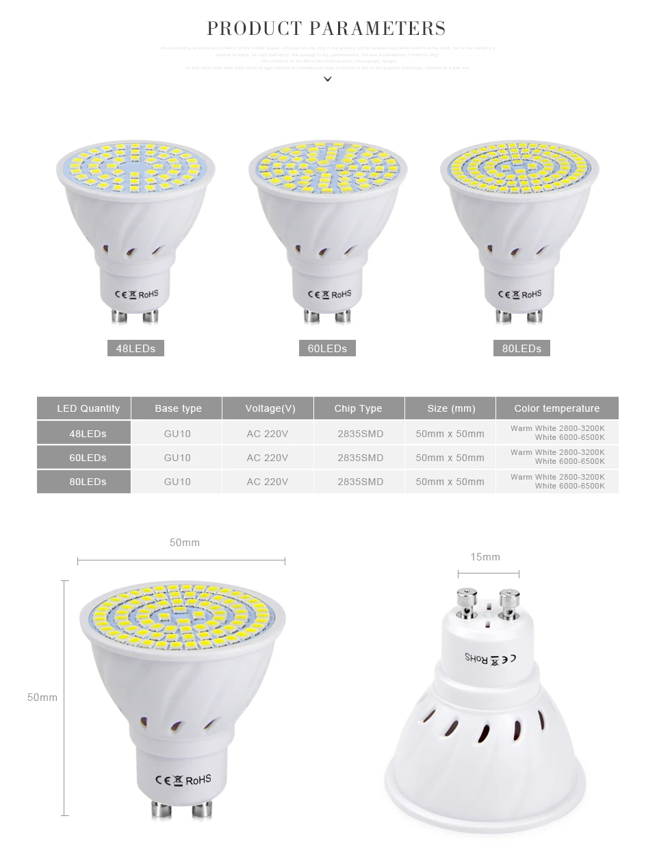 1 шт. Новое поступление AC 220 V-240 V GU10 Светодиодный прожектор 2835SMD 48/60/80 светодиодный s лампа колба в виде лампады для Освещение в помещении