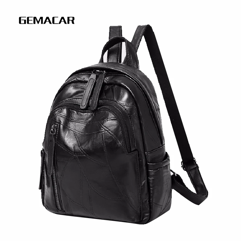 

Women's Popular Backpack Good Quality Leather Backpack Soft Sheepskin Stitching Waterproof Girl Bag Large Capacity Leisure Bag