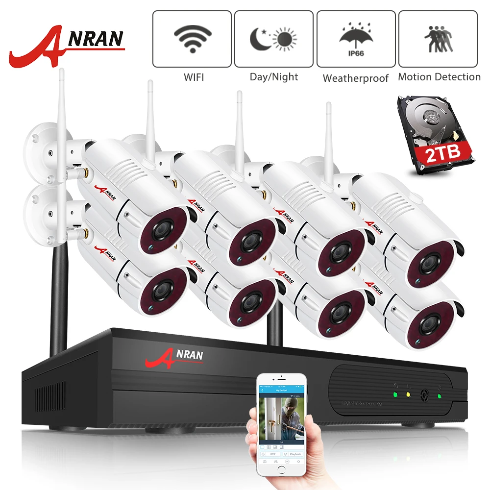 ANRAN 8 Channel 1080P HDMI WiFi NVR Kit 8PCS 2MP Full HD 36IR Leds Outdoor Weatherproof CCTV Camera