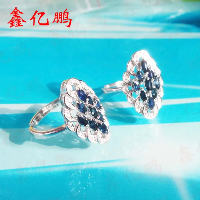 925 silver inlay natural sapphire ring female