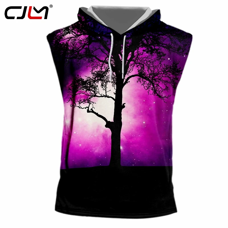 CJLM человек в продаже популярный топ с капюшоном 3D фиолетовый сон дерево полное напечатанное звездное небо мужской черный жилет Прямая