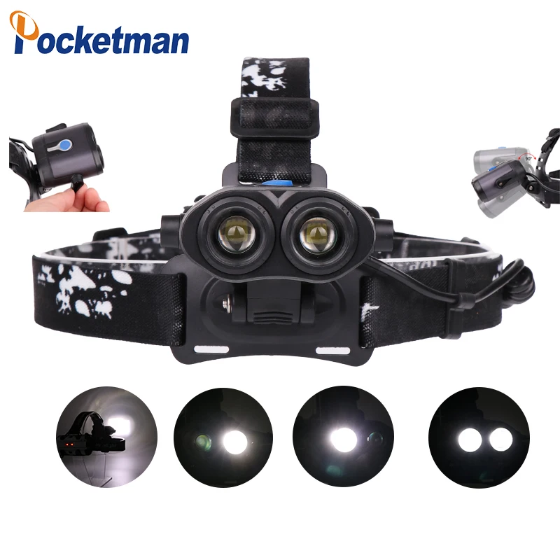 

2019 New Led Headlight 5 Modes Zoomable with Micro USB Charging 2*XML-T6 Adjustable Headlamp z45
