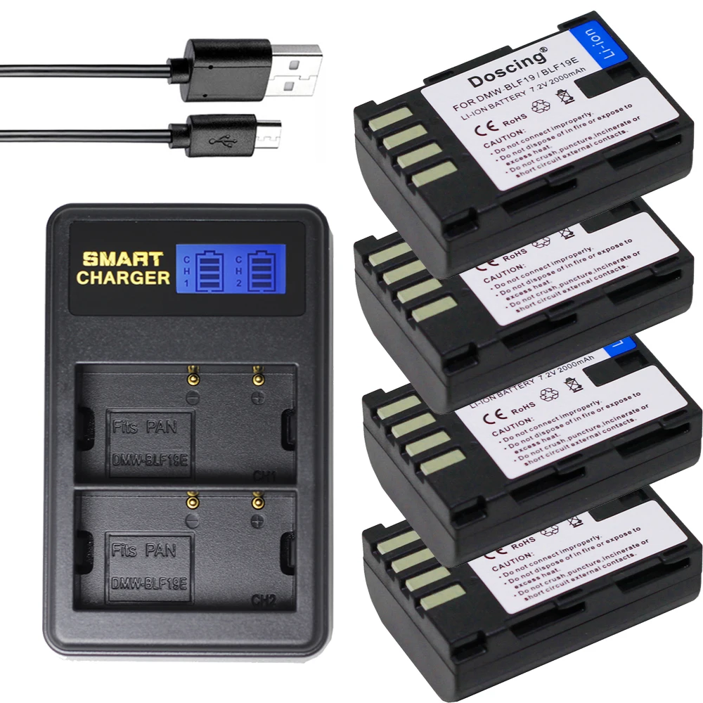 Doscing 4 шт. 2000 мАч DMW-BLF19E DMW-BLF19 батарея для камеры DMW BLF19 BLF19 BLF19E+ ЖК USB зарядное устройство для Panasonic Lumix GH3 GH4 GH5