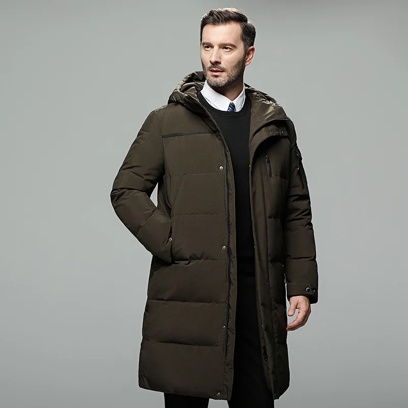 Новинка, зимняя брендовая мужская парка с капюшоном, мужская длинная толстая зимняя куртка, цвет черный/серый/зеленый кофейный, размер M-5XL