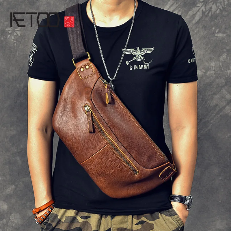 

AETOO First layer leather men's dual-use big chest bag crossbody bag Retro leather trend crossbody bag