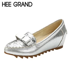 HEE GRAND/Серебристые блестящие криперы; Новинка года; лоферы; обувь на платформе; женские слипоны на плоской подошве; модная мягкая женская обувь; XWD6411
